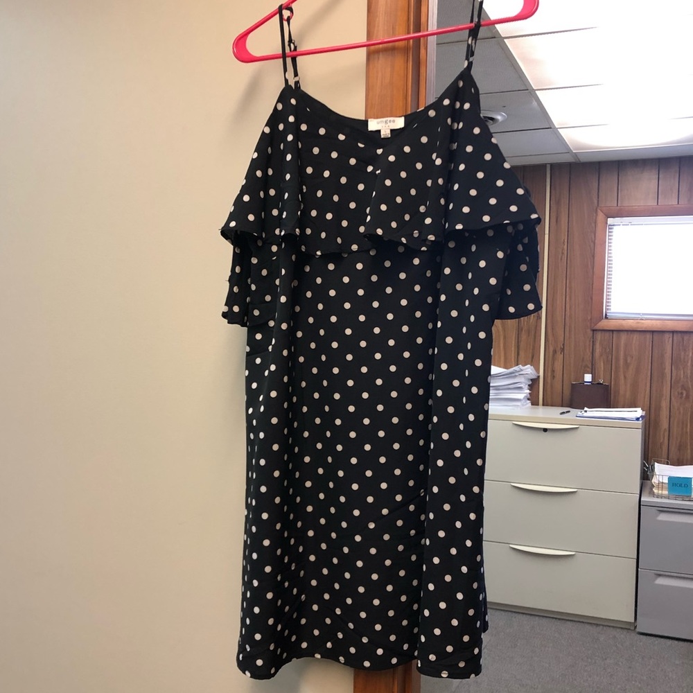 Black Cream Polka Dot Cold Shoulder Dress